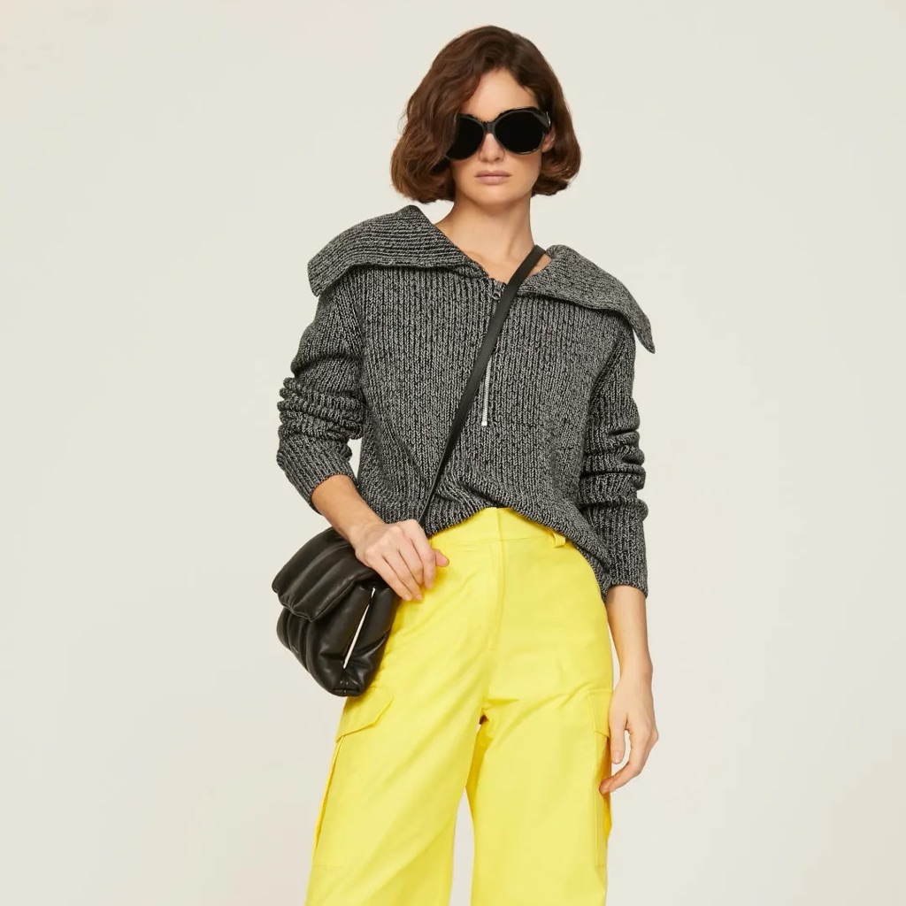 Varley Elise Half-Zip Knit Sweater In Black & White / Size Mediumm
